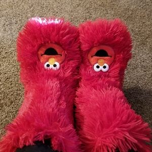 Adult Medium Fuzzy Tall Elmo Slippers